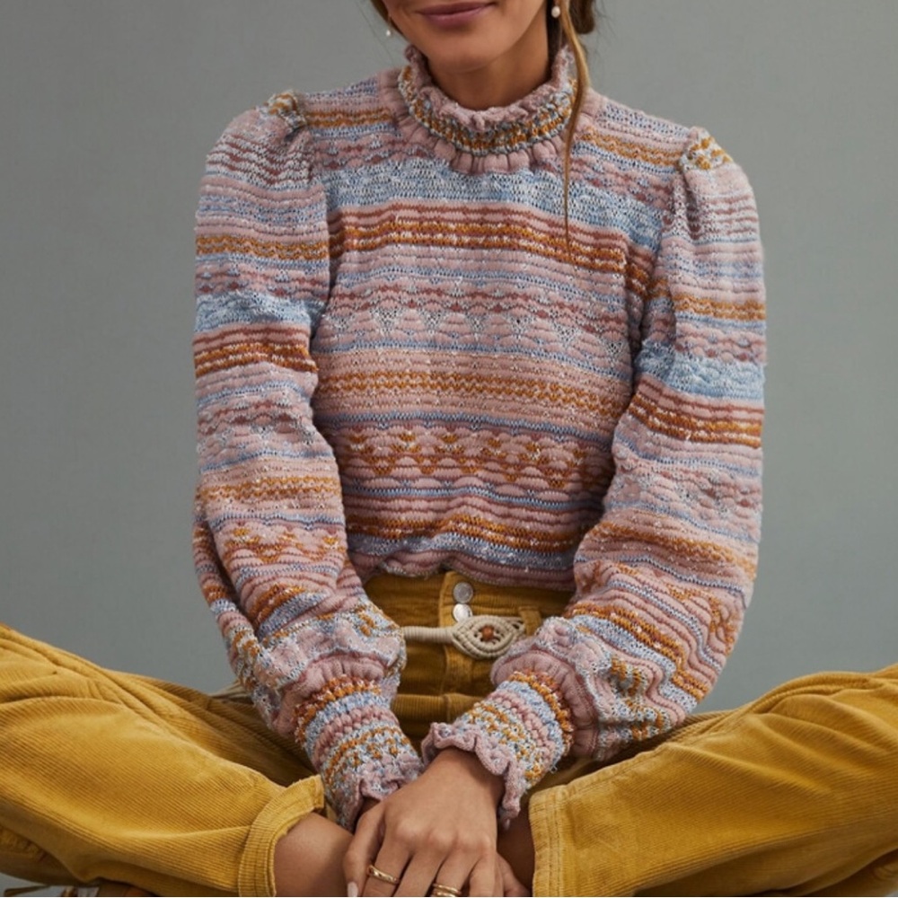 Cecilia Prado Anthropologie sweater knit pastel puff balloon sleeve mock neck - Picture 2 of 7